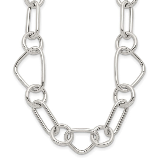 Sterling Silver Polished Triangle Round and Oval Link 17.5 inch Necklace QG6938-17.5