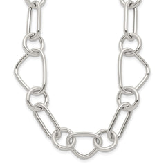 Sterling Silver Polished Triangle Round and Oval Link 17.5 inch Necklace QG6938-17.5