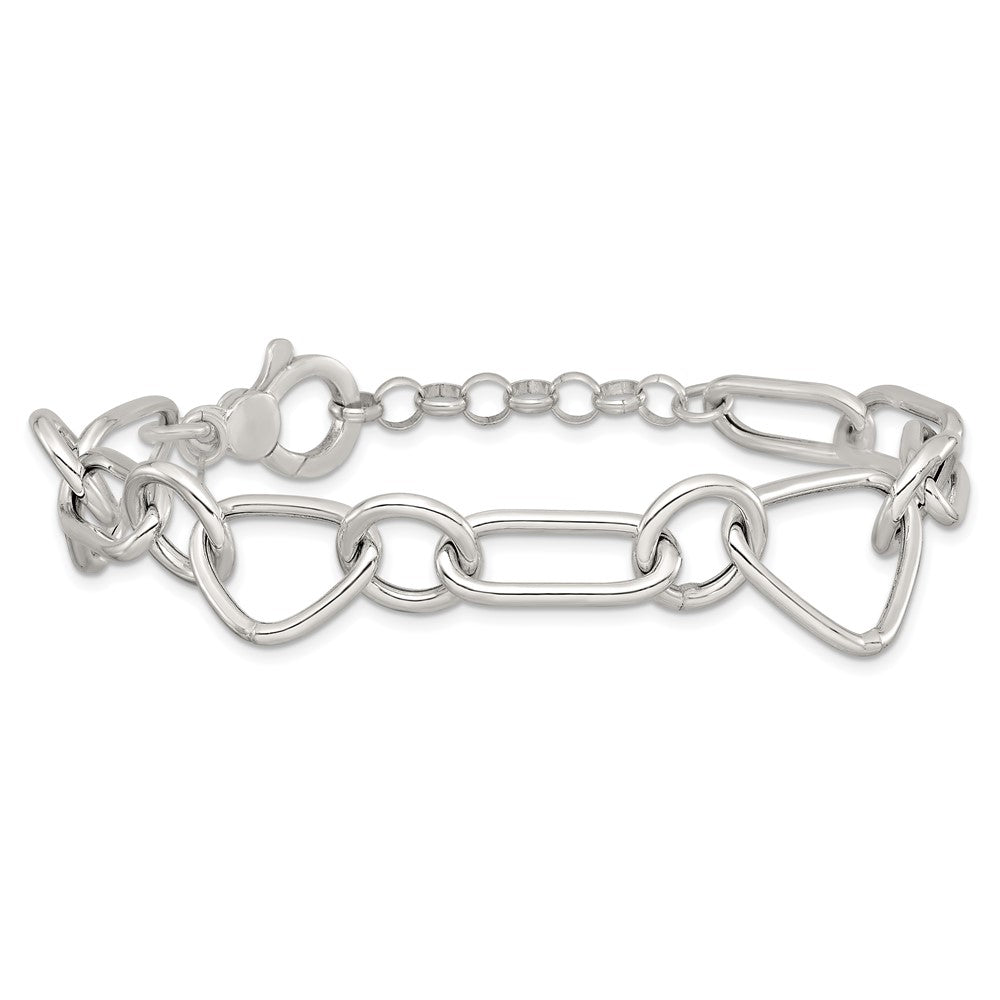 Sterling Silver Polished Triangle Round and Oval Link 8 inch with 1 inch extender Bracelet QG6938-8