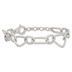Sterling Silver Polished Triangle Round and Oval Link 8 inch with 1 inch extender Bracelet QG6938-8
