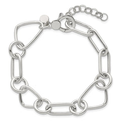 Sterling Silver Polished Triangle Round and Oval Link 8 inch with 1 inch extender Bracelet QG6938-8