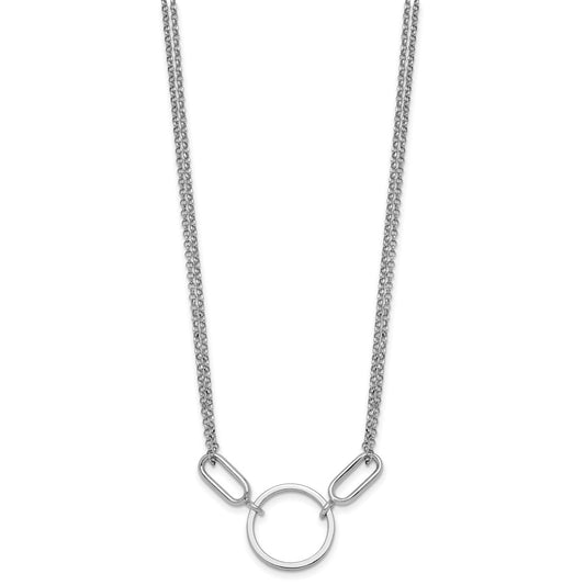 Sterling Silver Rhodium-plated Polished Circle 16 inch with 1 inch extension Necklace QG6939-16