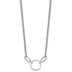 Sterling Silver Rhodium-plated Polished Circle 16 inch with 1 inch extension Necklace QG6939-16