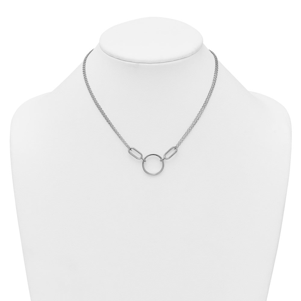 Sterling Silver Rhodium-plated Polished Circle 16 inch with 1 inch extension Necklace QG6939-16