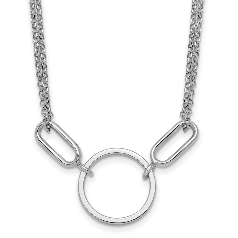 Sterling Silver Rhodium-plated Polished Circle 16 inch with 1 inch extension Necklace QG6939-16