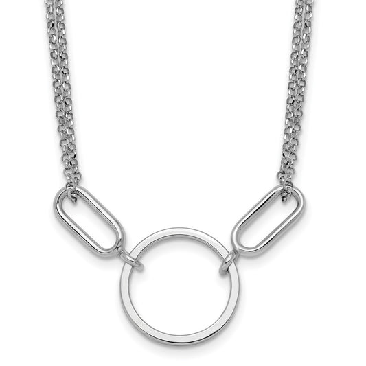 Sterling Silver Rhodium-plated Polished Circle 16 inch with 1 inch extension Necklace QG6939-16