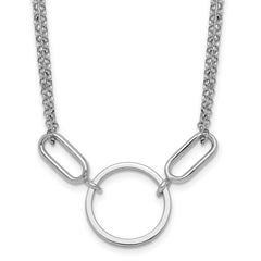 Sterling Silver Rhodium-plated Polished Circle 16 inch with 1 inch extension Necklace QG6939-16