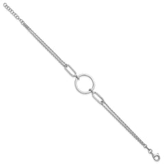 Sterling Silver Rhodium-plated Polished Circle 7 inch with 0.75 inch extension Bracelet QG6939-7