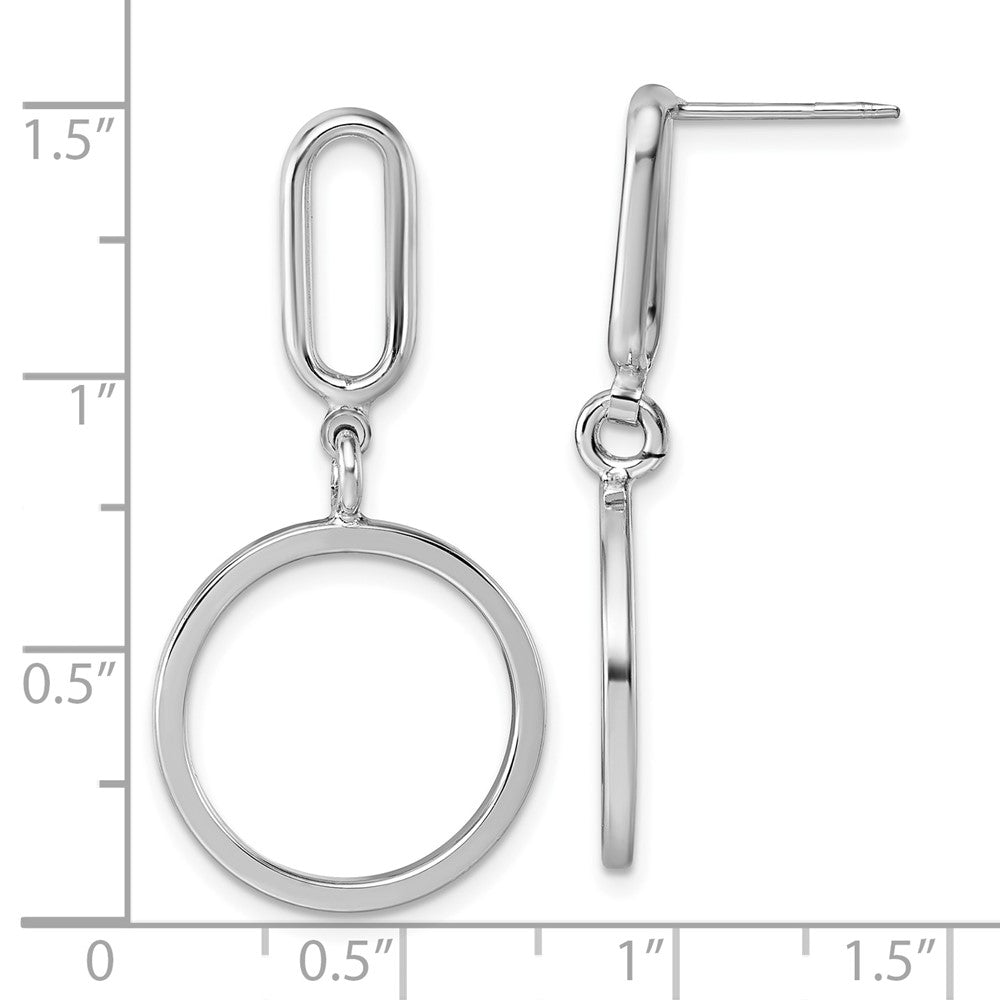 QG6939E Sterling Silver Rhodium-plated Polished Circle Post Dangle Earrings