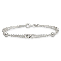 Sterling Silver Polished and Beaded Fancy Double-Strand Link 7.25 inch Bracelet QG6942-7.25