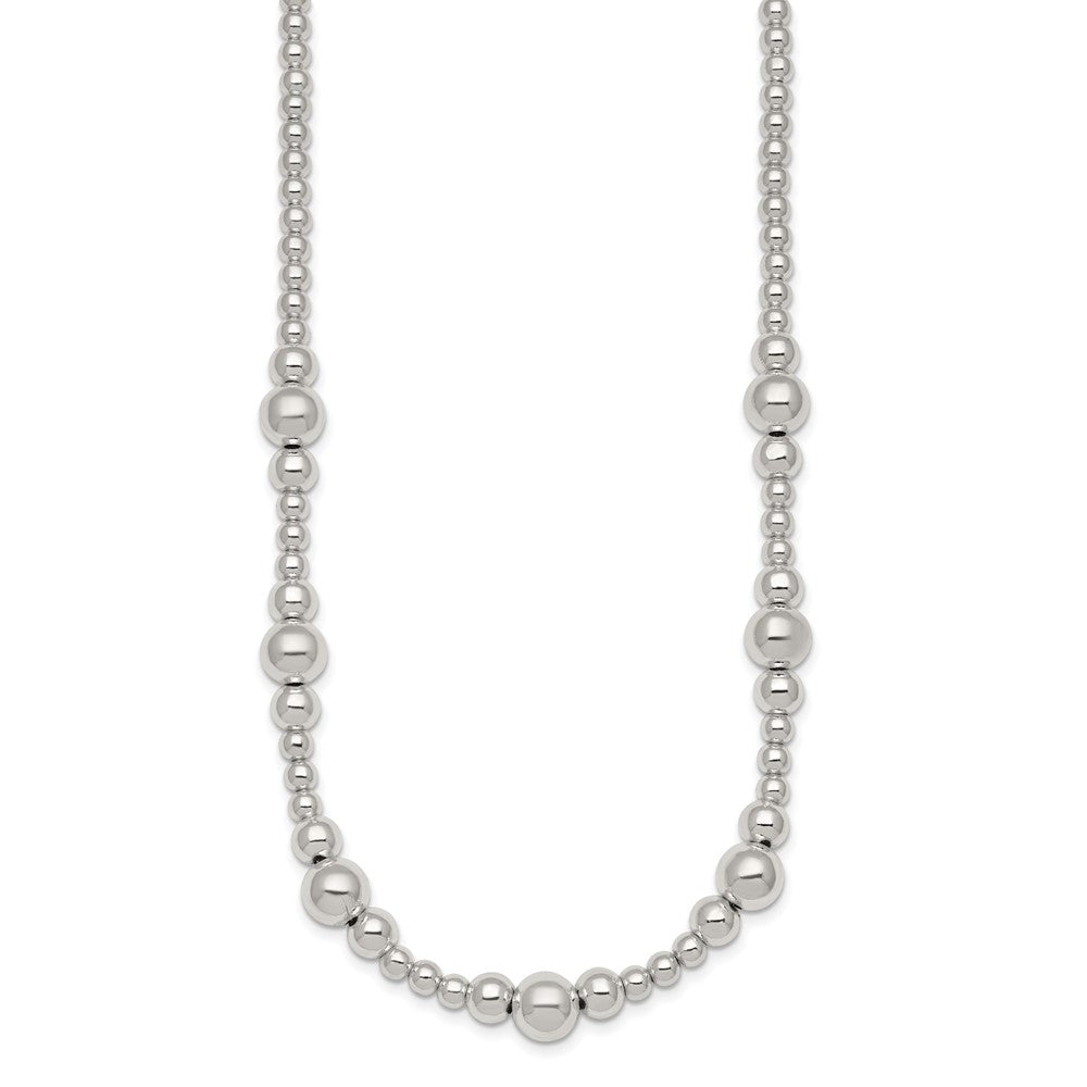 Sterling Silver Polished and Multi-Size Beads 17 Inch Necklace QG6944-17
