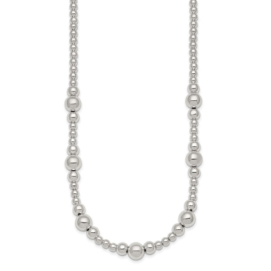 Sterling Silver Polished and Multi-Size Beads 17 Inch Necklace QG6944-17