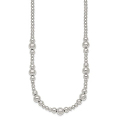 Sterling Silver Polished and Multi-Size Beads 17 Inch Necklace QG6944-17