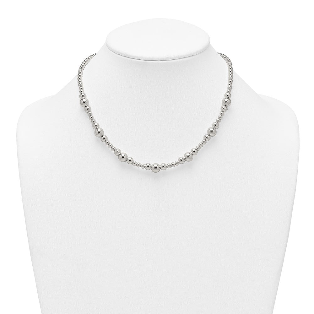 Sterling Silver Polished and Multi-Size Beads 17 Inch Necklace QG6944-17
