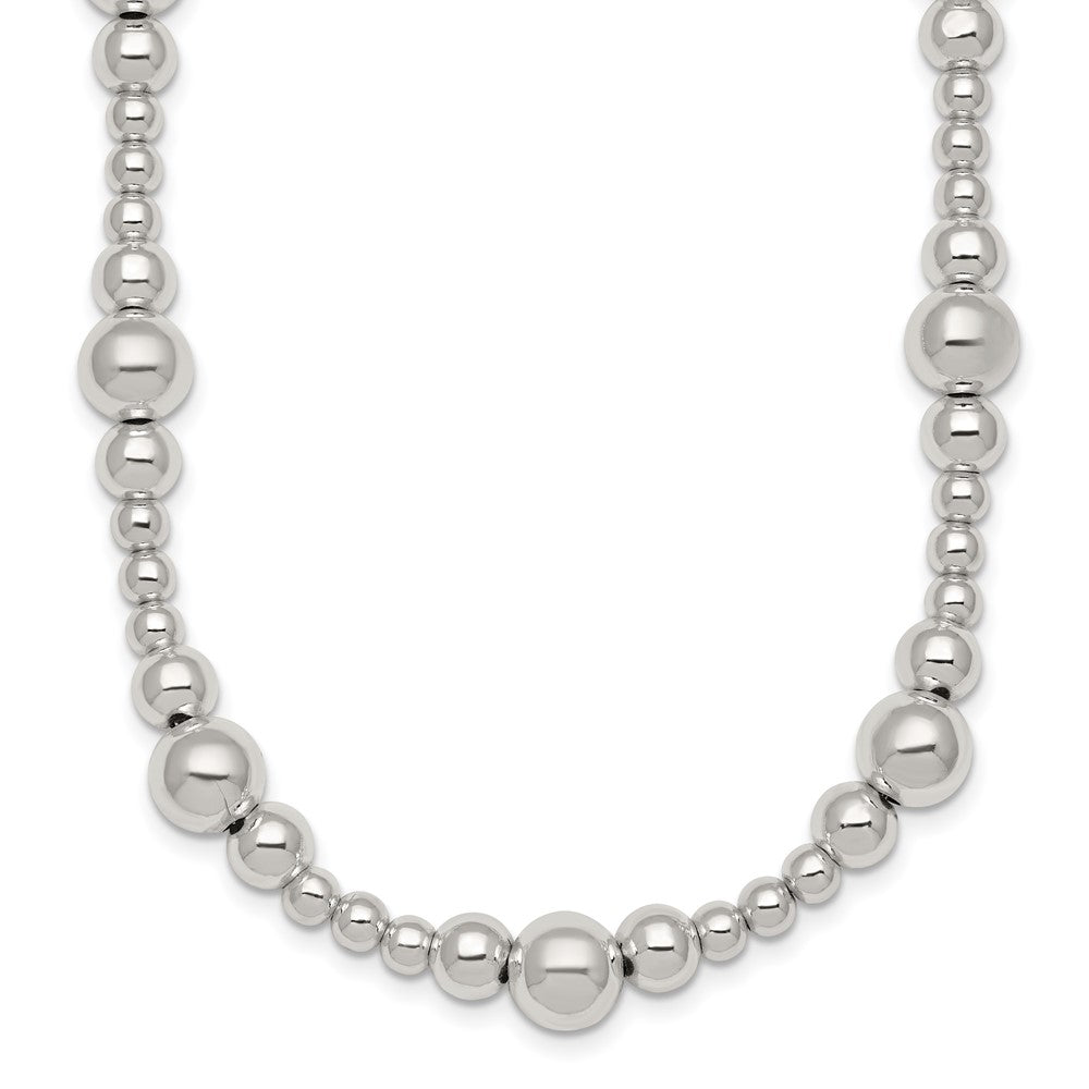 Sterling Silver Polished and Multi-Size Beads 17 Inch Necklace QG6944-17