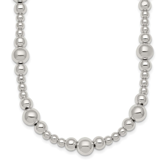 Sterling Silver Polished and Multi-Size Beads 17 Inch Necklace QG6944-17