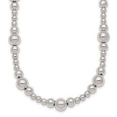 Sterling Silver Polished and Multi-Size Beads 17 Inch Necklace QG6944-17