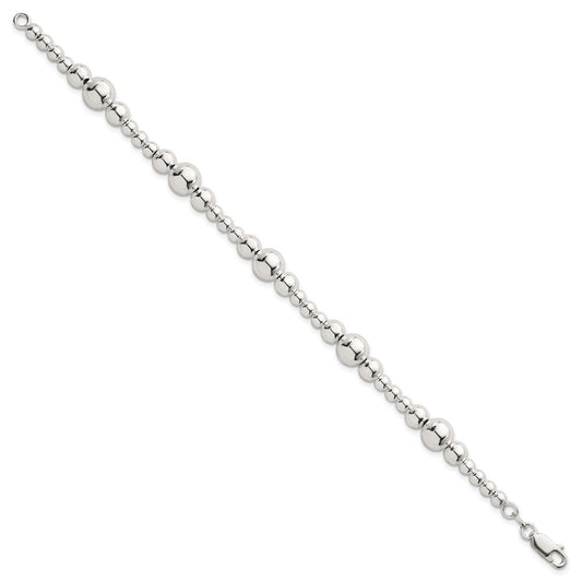 Sterling Silver Polished and Multi-Size Beads 7.5 Inch Bracelet QG6944-7.5