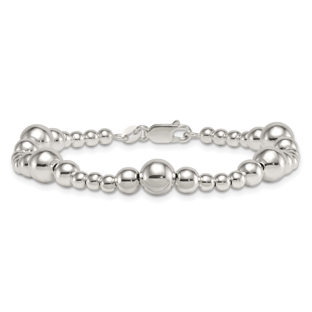 Sterling Silver Polished and Multi-Size Beads 7.5 Inch Bracelet QG6944-7.5
