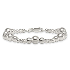 Sterling Silver Polished and Multi-Size Beads 7.5 Inch Bracelet QG6944-7.5