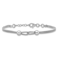 Sterling Silver Rhodium-plated Polished Beads Double Strand Mesh 7 inch with 0.75 inch Extender Bracelet QG6945-7