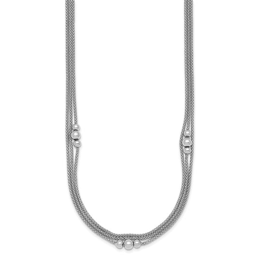 Sterling Silver Rhodium-plated Beaded Triple Strand Mesh 17 inch with 1 inch Extension Necklace QG6946-17
