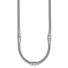Sterling Silver Rhodium-plated Beaded Triple Strand Mesh 17 inch with 1 inch Extension Necklace QG6946-17