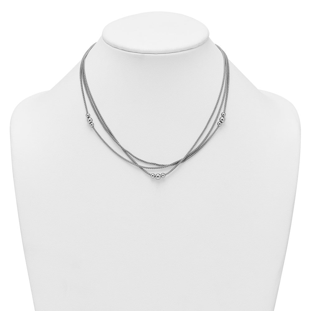 Sterling Silver Rhodium-plated Beaded Triple Strand Mesh 17 inch with 1 inch Extension Necklace QG6946-17