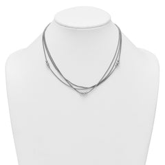 Sterling Silver Rhodium-plated Beaded Triple Strand Mesh 17 inch with 1 inch Extension Necklace QG6946-17