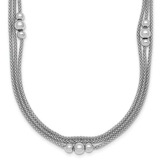 Sterling Silver Rhodium-plated Beaded Triple Strand Mesh 17 inch with 1 inch Extension Necklace QG6946-17