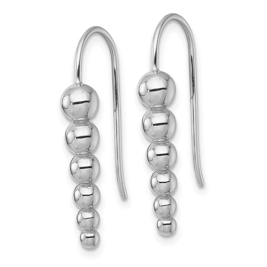 QG6949E Sterling Silver Rhodium-plated Graduated Beaded Shepherd Hook Earrings