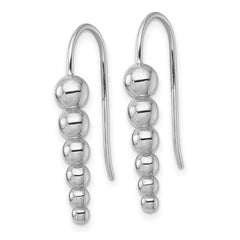 QG6949E Sterling Silver Rhodium-plated Graduated Beaded Shepherd Hook Earrings
