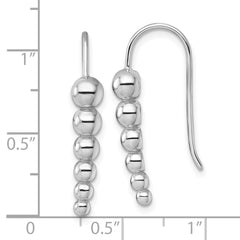 QG6949E Sterling Silver Rhodium-plated Graduated Beaded Shepherd Hook Earrings