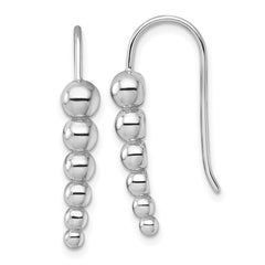 QG6949E Sterling Silver Rhodium-plated Graduated Beaded Shepherd Hook Earrings