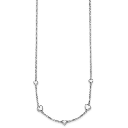 Sterling Silver Rhodium-plated Polished Five Puffed Hearts 16 inch with 2 inch Extender Necklace QG6951-16