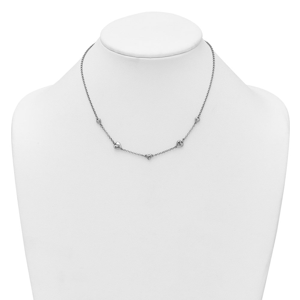 Sterling Silver Rhodium-plated Polished Five Puffed Hearts 16 inch with 2 inch Extender Necklace QG6951-16