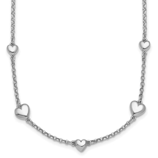 Sterling Silver Rhodium-plated Polished Five Puffed Hearts 16 inch with 2 inch Extender Necklace QG6951-16