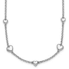 Sterling Silver Rhodium-plated Polished Five Puffed Hearts 16 inch with 2 inch Extender Necklace QG6951-16