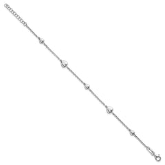 Sterling Silver Rhodium-plated Polished Five Puffed Hearts 7 inch with 1 inch Extender Bracelet QG6951-7