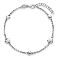 Sterling Silver Rhodium-plated Polished Five Puffed Hearts 7 inch with 1 inch Extender Bracelet QG6951-7