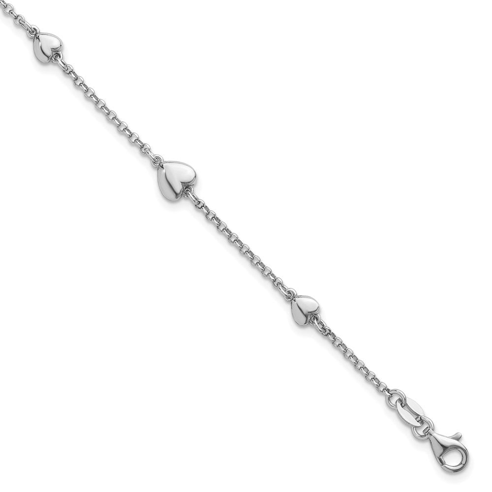 Sterling Silver Rhodium-plated Polished Five Puffed Hearts 7 inch with 1 inch Extender Bracelet QG6951-7