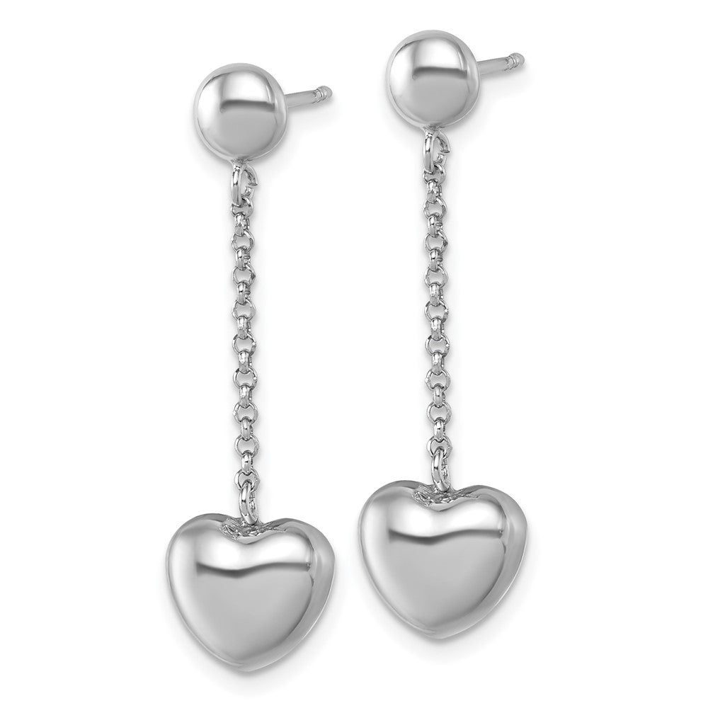 QG6951E Sterling Silver Rhodium-plated Polished Puffed Heart Post Dangle Earrings