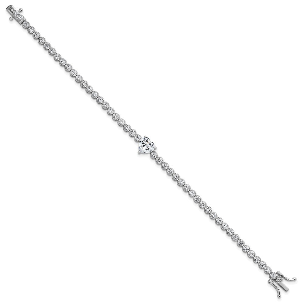 Sterling Silver Rhodium-plated Polished Round and Heart CZ 7.25 Inch Bracelet QG6954-7.25