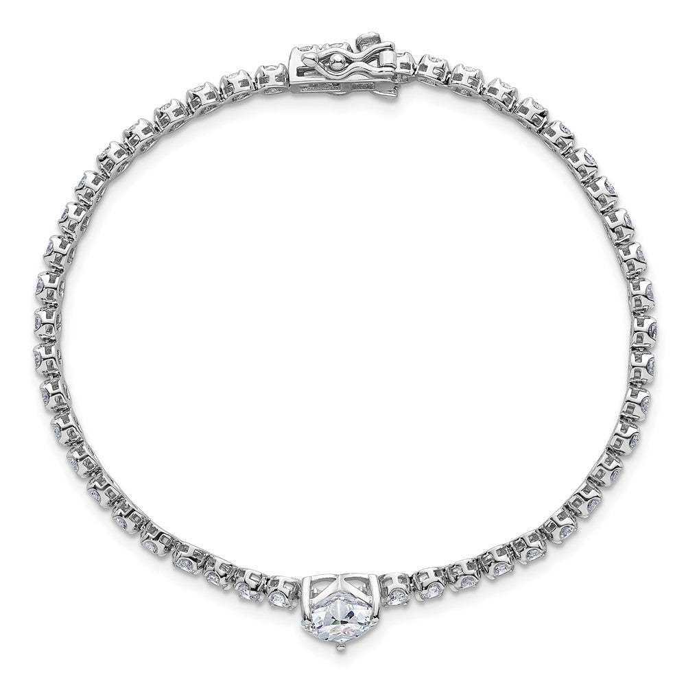 Sterling Silver Rhodium-plated Polished Round and Heart CZ 7.25 Inch Bracelet QG6954-7.25