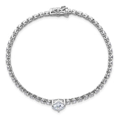 Sterling Silver Rhodium-plated Polished Round and Heart CZ 7.25 Inch Bracelet QG6954-7.25
