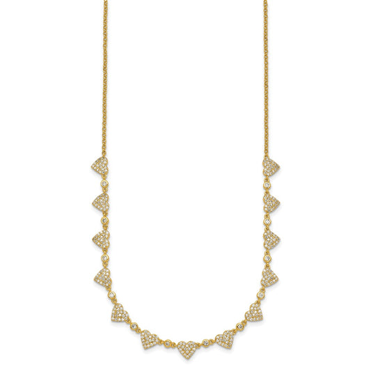 Sterling Silver Gold-tone Polished Pave CZ Hearts 16 Inch with 2 Inch Extension Necklace QG6955GP-16