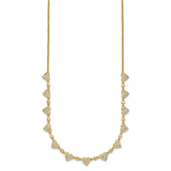 Sterling Silver Gold-tone Polished Pave CZ Hearts 16 Inch with 2 Inch Extension Necklace QG6955GP-16