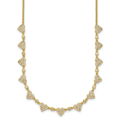 Sterling Silver Gold-tone Polished Pave CZ Hearts 16 Inch with 2 Inch Extension Necklace QG6955GP-16