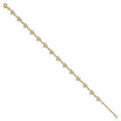 Sterling Silver Gold-tone Polished Pave CZ Hearts 7 Inch with 1 Inch Extension Bracelet QG6955GP-7