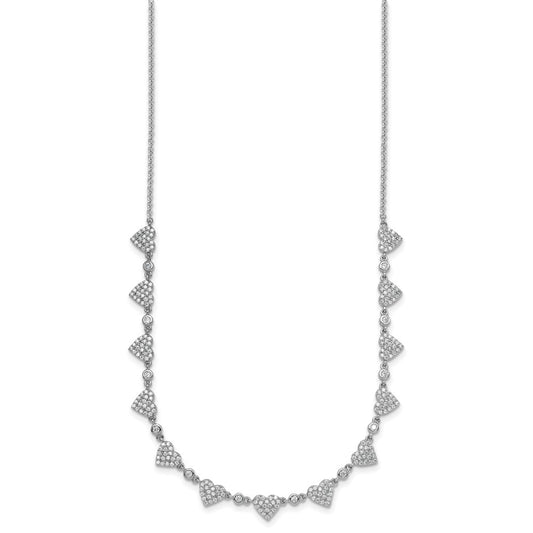 Sterling Silver Rhodium-plated Polished Pave CZ Hearts 16 Inch with 2 Inch Extension Necklace QG6956-16